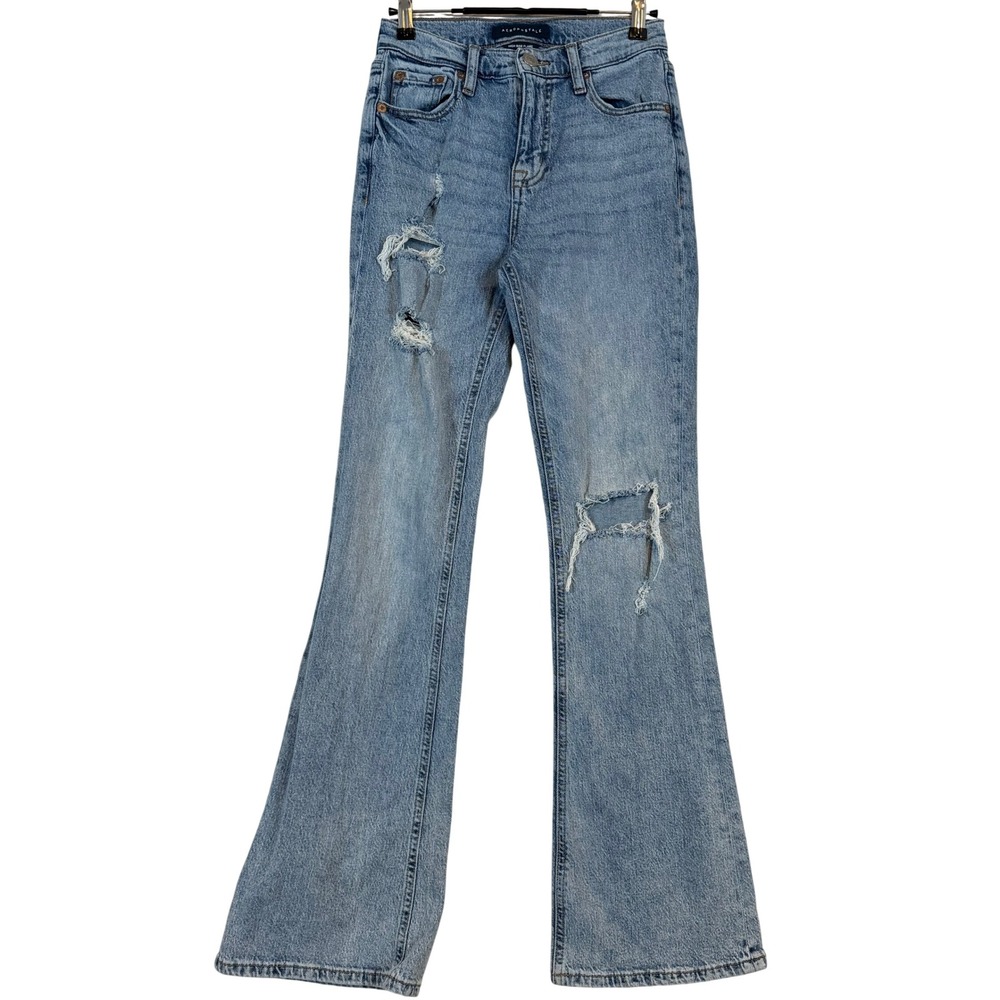 Aeropostale High Rise Flare Jean Light Wash Distressed Blue Bell Bottom •0R• Y2K